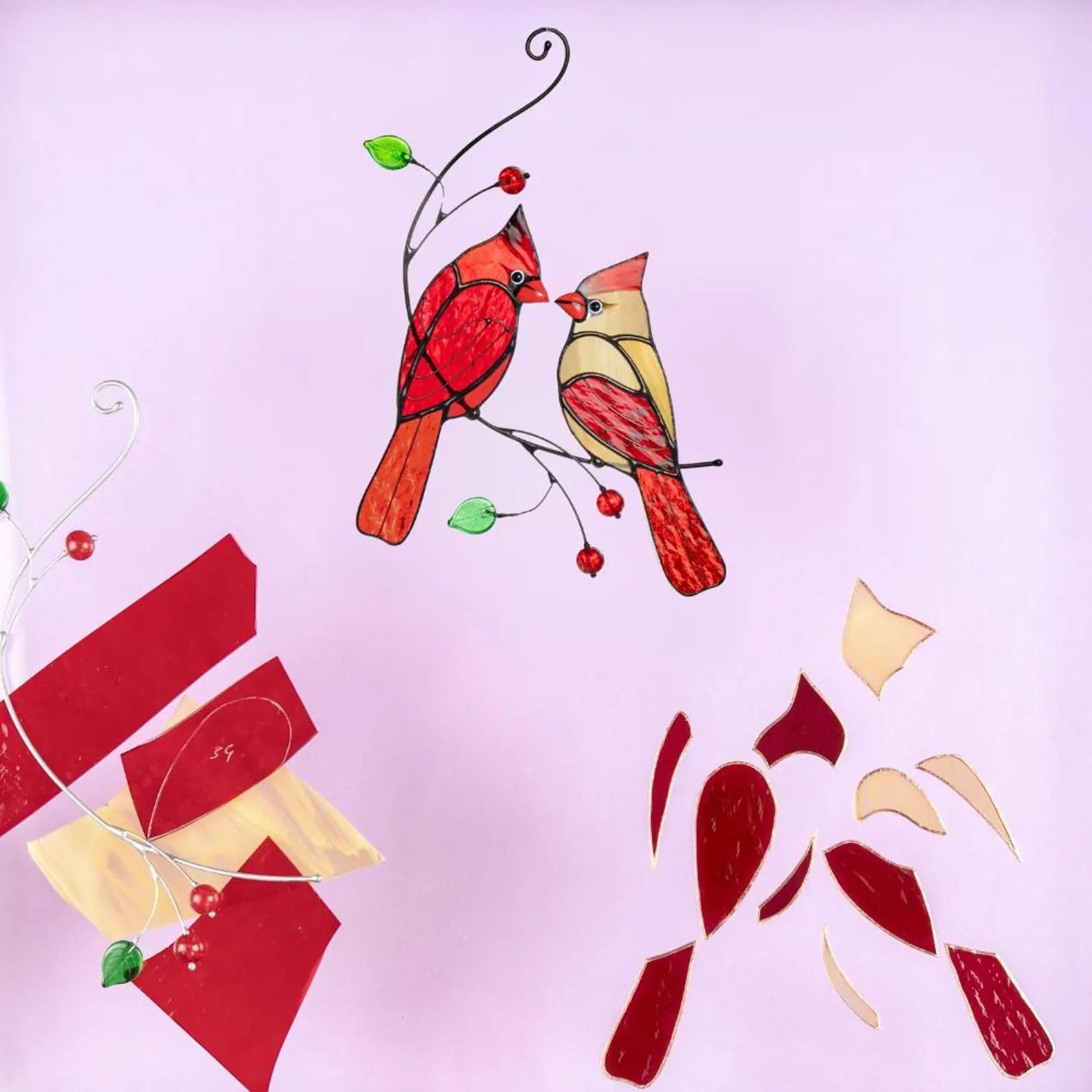 Stained glass cardinal ornament Handmade Christmas gifts Cardinal stained glass window hangings Bird lover gifts Stained glass art