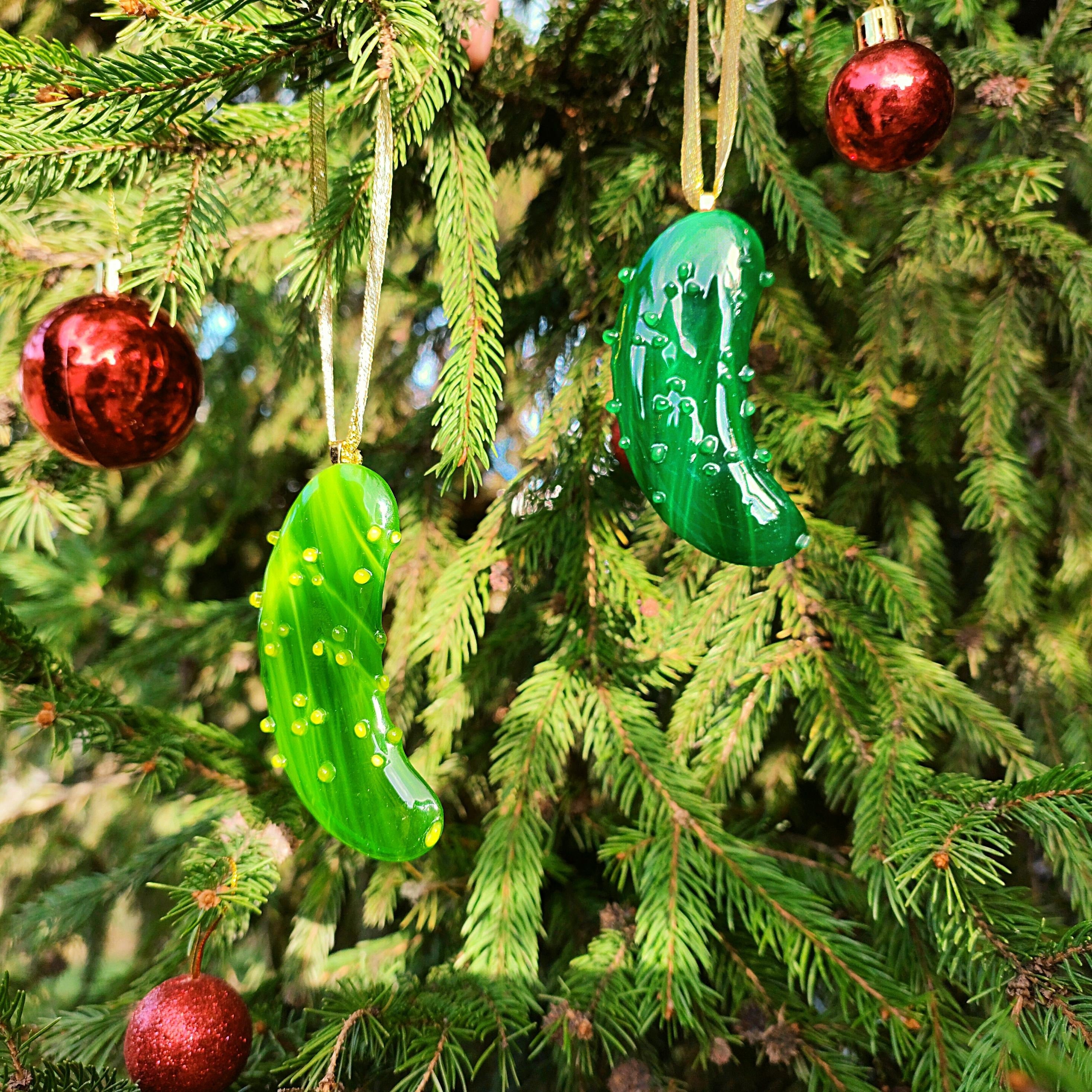 Glass Christmas Pickle Ornament. Fun Christmas Gift for Tree Decor. Unique Holiday Tradition Keepsake. Handmade Glass Pickle for Xmas Tree