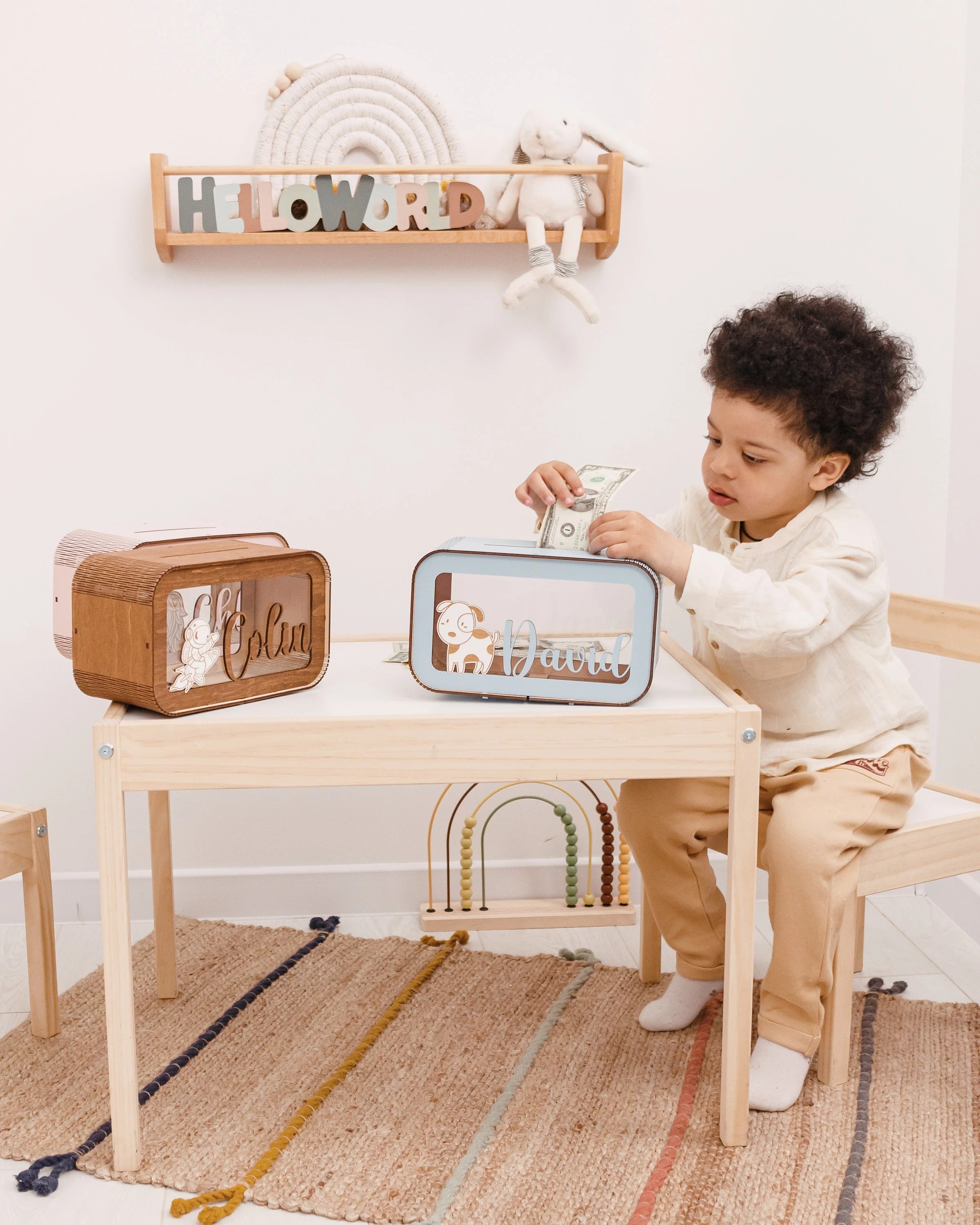 Personalized Piggy Bank, Wooden Kids Money Box with Name, Baby Nephew Gift. Birthday Gifts for Kids, Boy Nursery Decor, Toddler Gifts