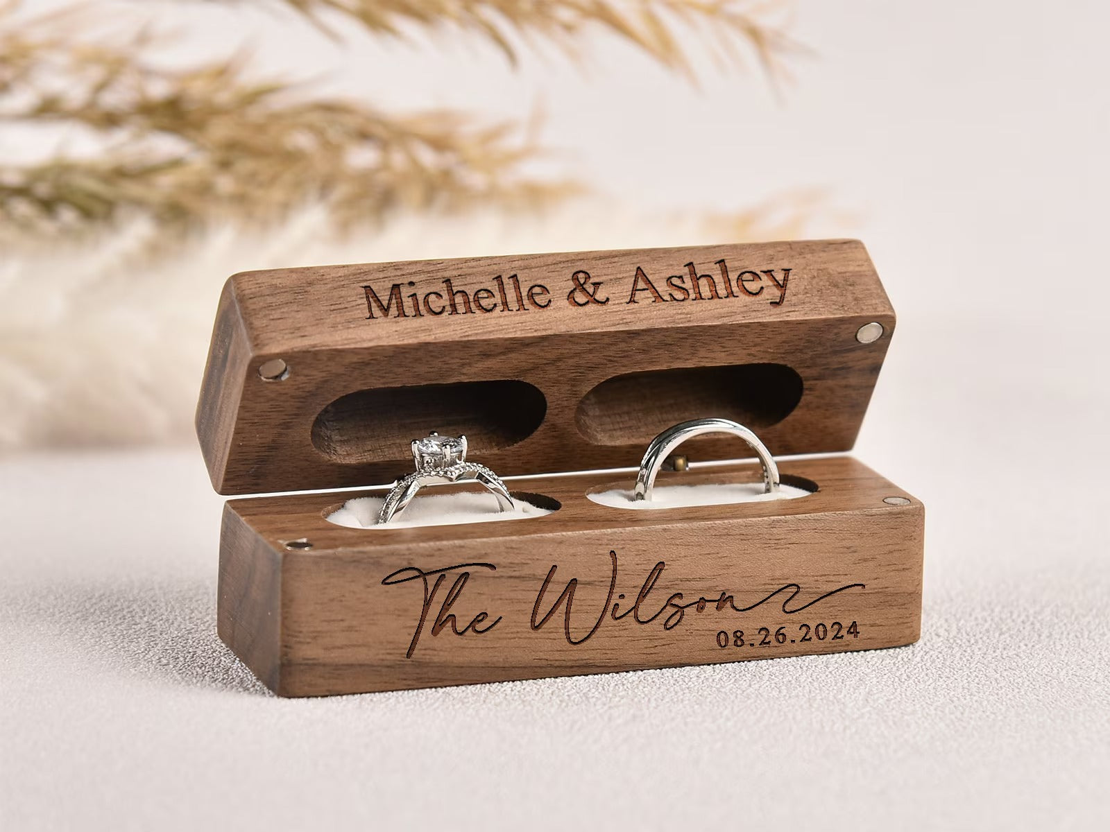 Custom Wooden Wedding Ceremony Ring Box,Personalized Engraved Engagement Ring Box,Slim Ring Bearer Box,Anniversary,Proposal Ring Box Holder