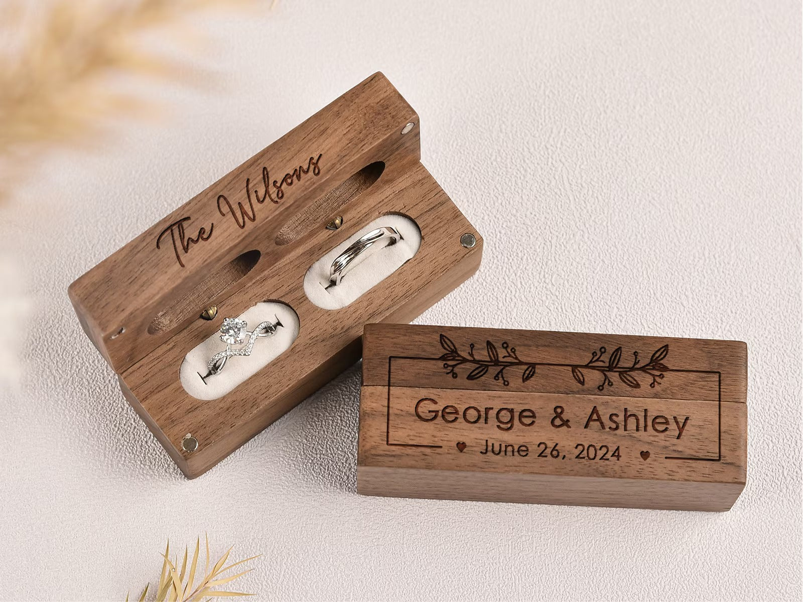 Custom Wooden Wedding Ceremony Ring Box,Personalized Engraved Engagement Ring Box,Slim Ring Bearer Box,Anniversary,Proposal Ring Box Holder