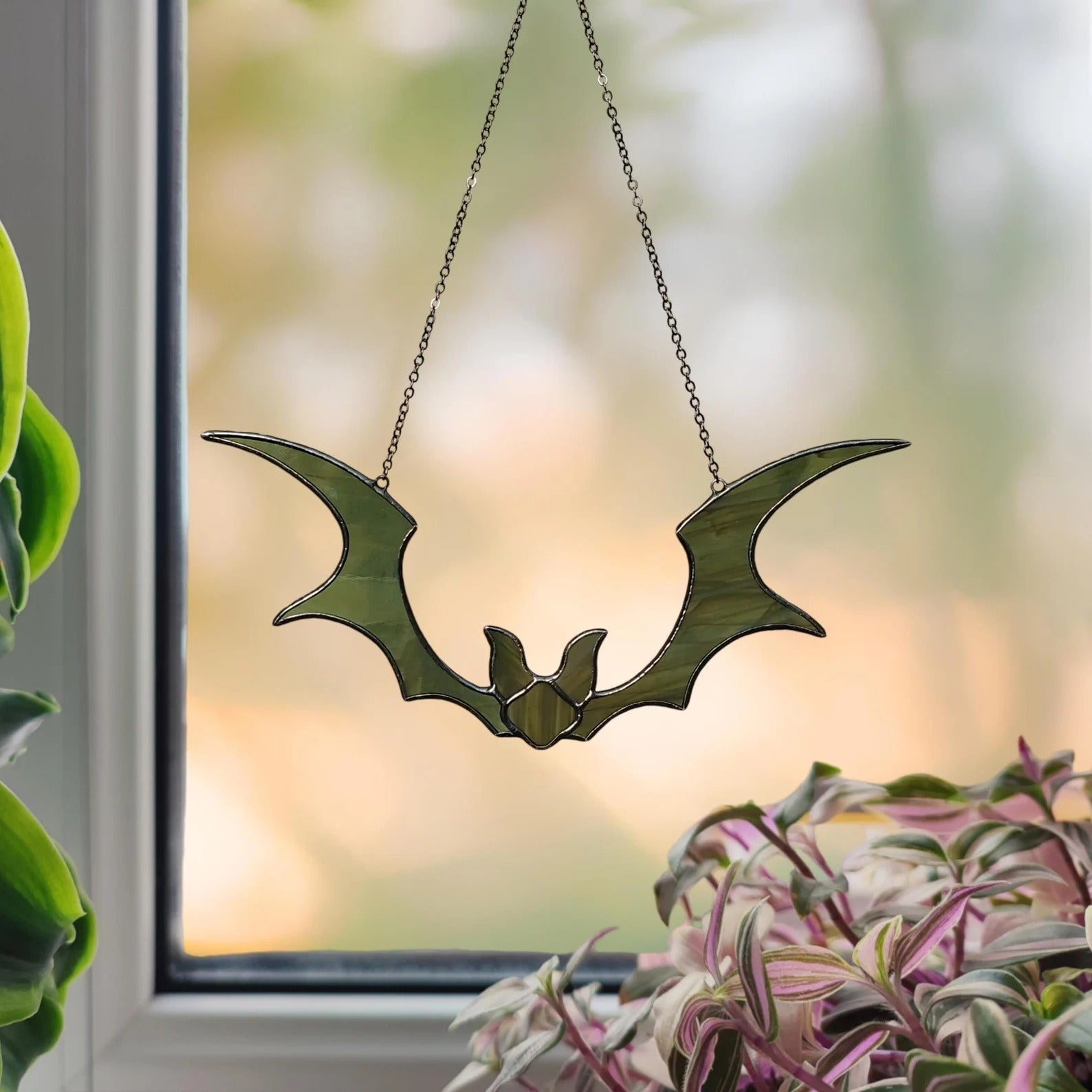 Stained Glass Bat Suncatcher for Halloween Decor. Perfect Gothic Window Ornament for Spooky Season and Unique Halloween Home Accents