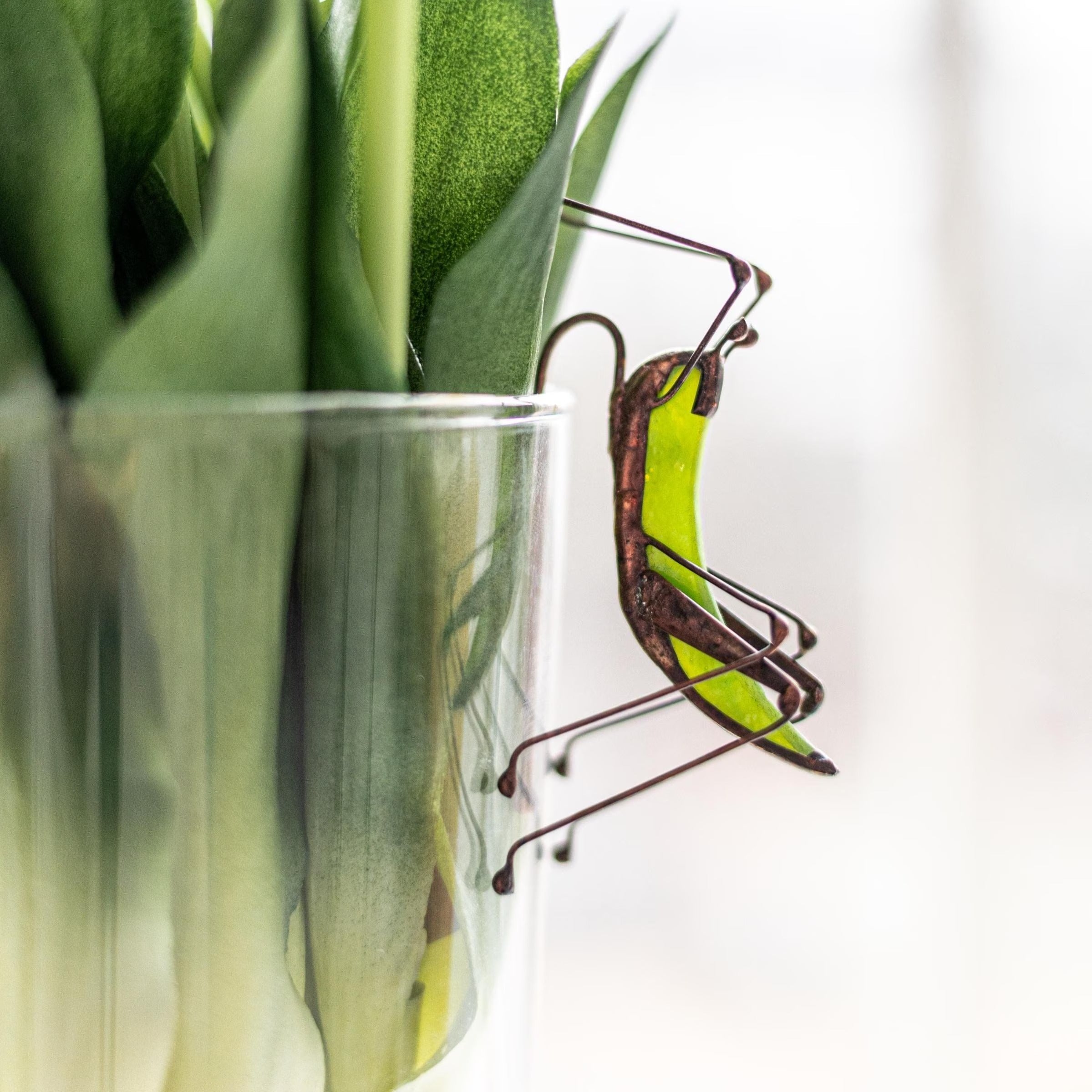 Grasshopper Stained Glass Planter, Unique Housewarming Anniversary Gift for Mom from Daughter, Garden Stake Home Decoration, Bug Planter