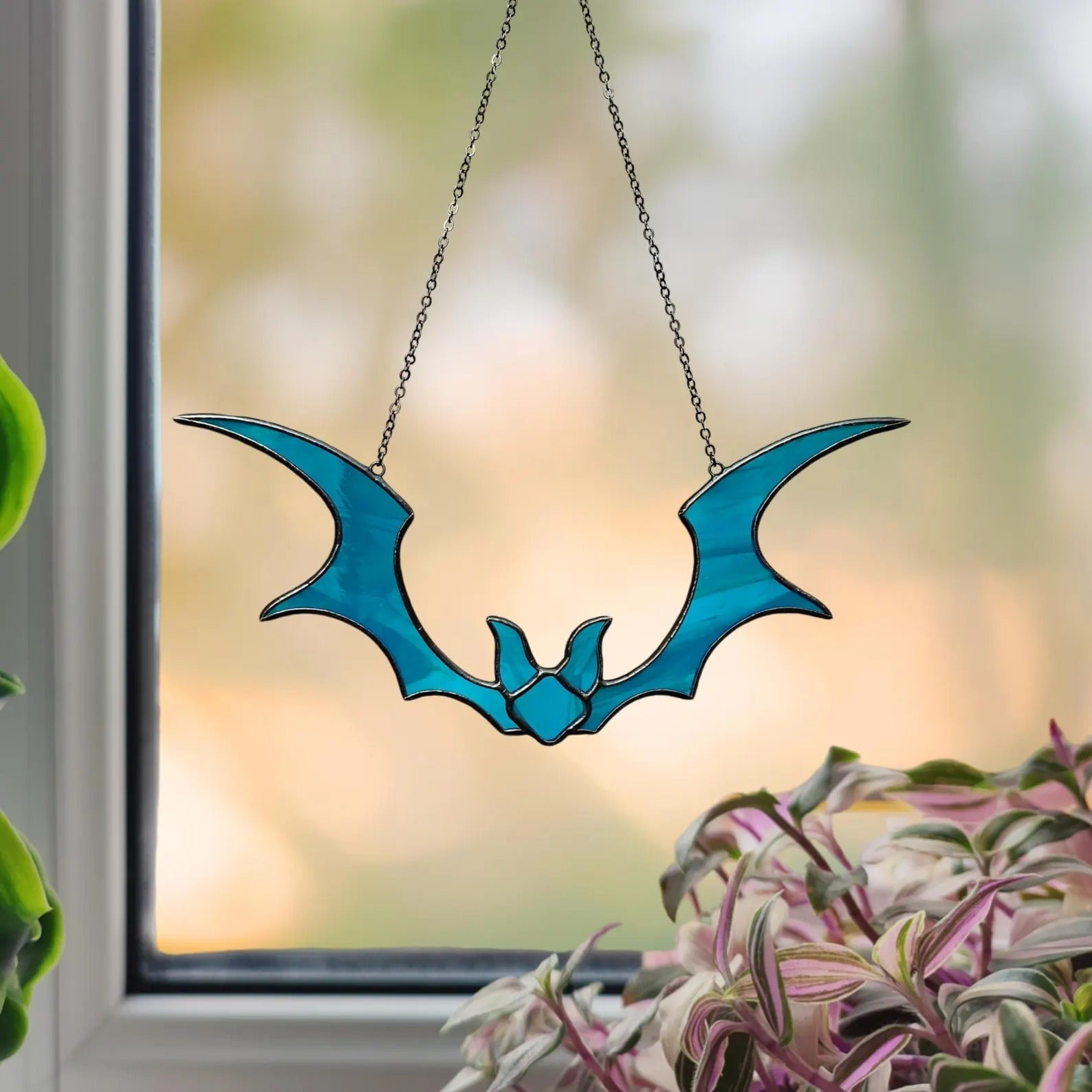 Stained Glass Bat Suncatcher for Halloween Decor. Perfect Gothic Window Ornament for Spooky Season and Unique Halloween Home Accents