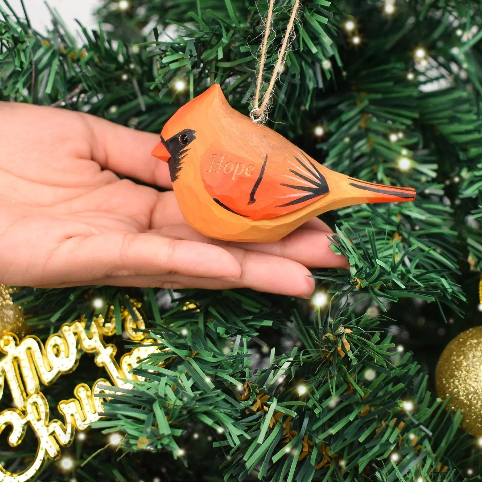 Handmade Wooden Cardinal Ornaments,Christmas Tree Decor,Chubby Birds Hanging ,Gift Bird lover