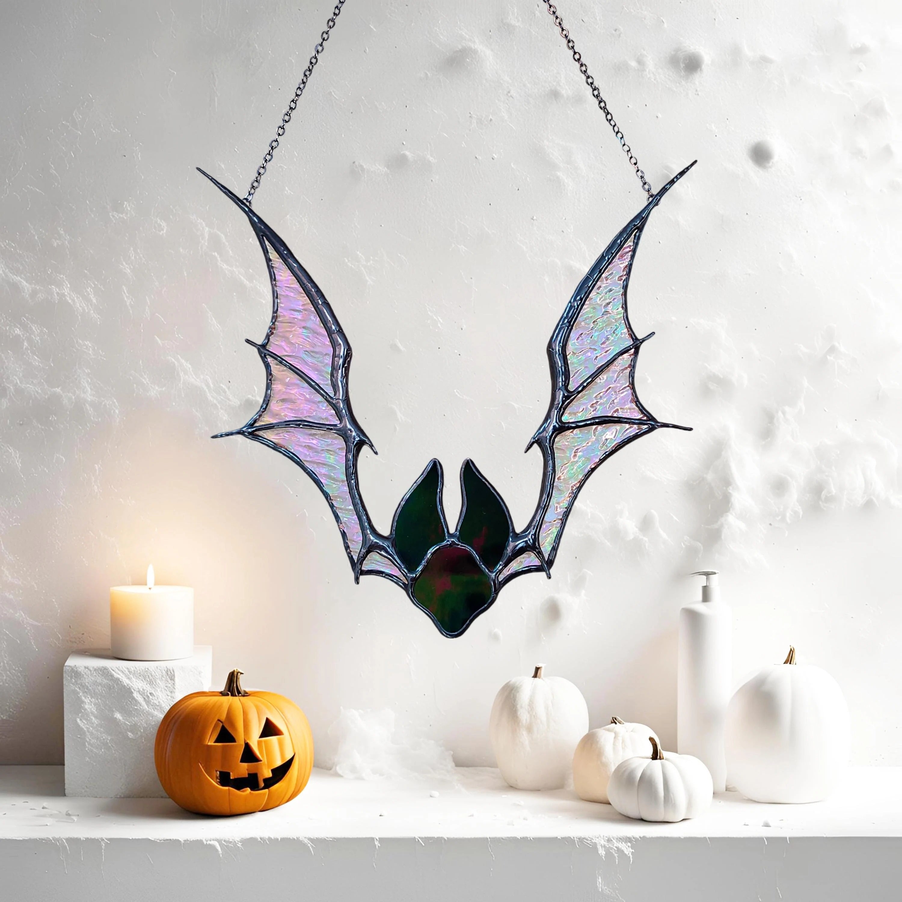 Stained Glass Bat Suncatcher. Gothic Halloween Decor with Wings. Unique Spooky Window Decoration. Perfect Halloween Bat Gift for Friends