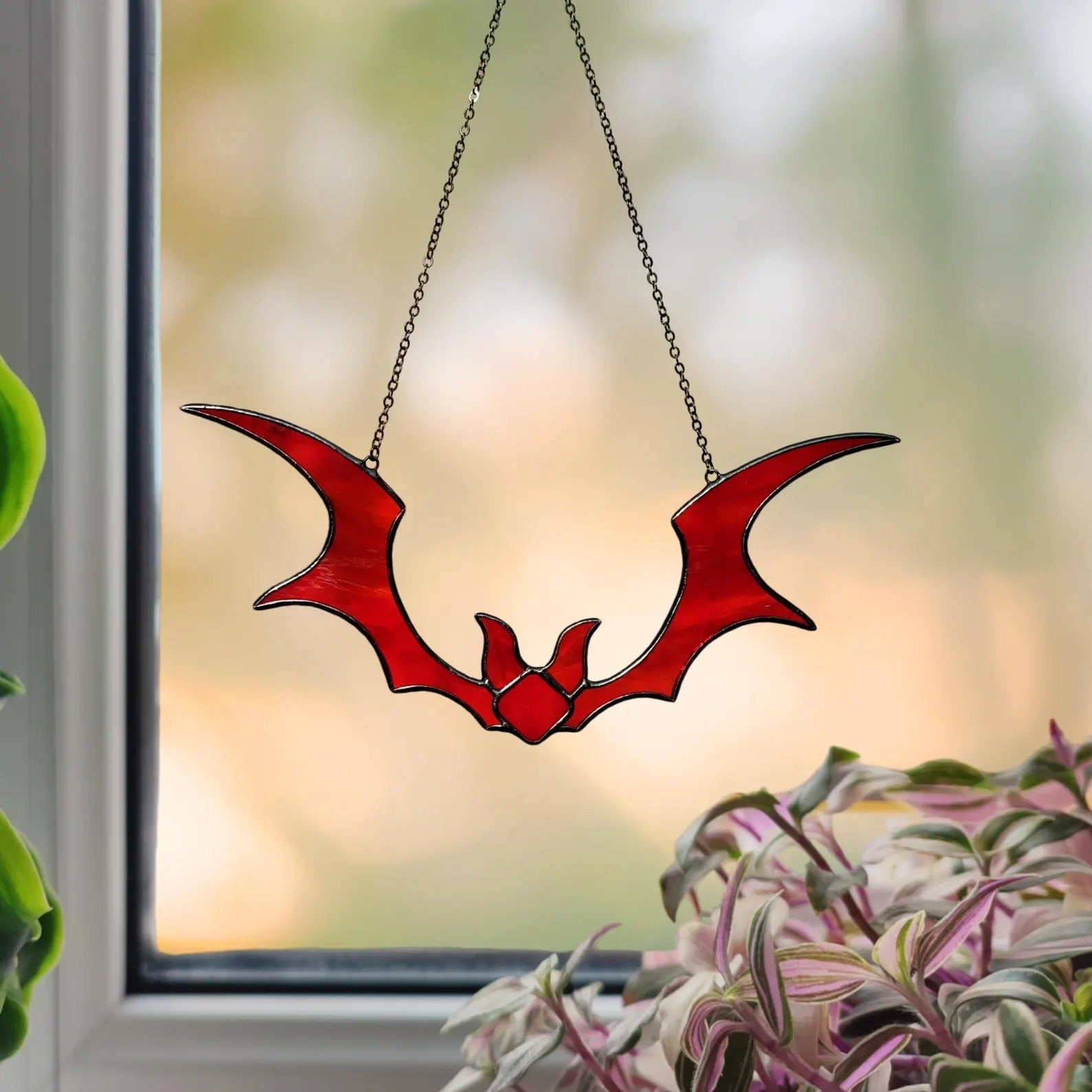 Stained Glass Bat Suncatcher for Halloween Decor. Perfect Gothic Window Ornament for Spooky Season and Unique Halloween Home Accents