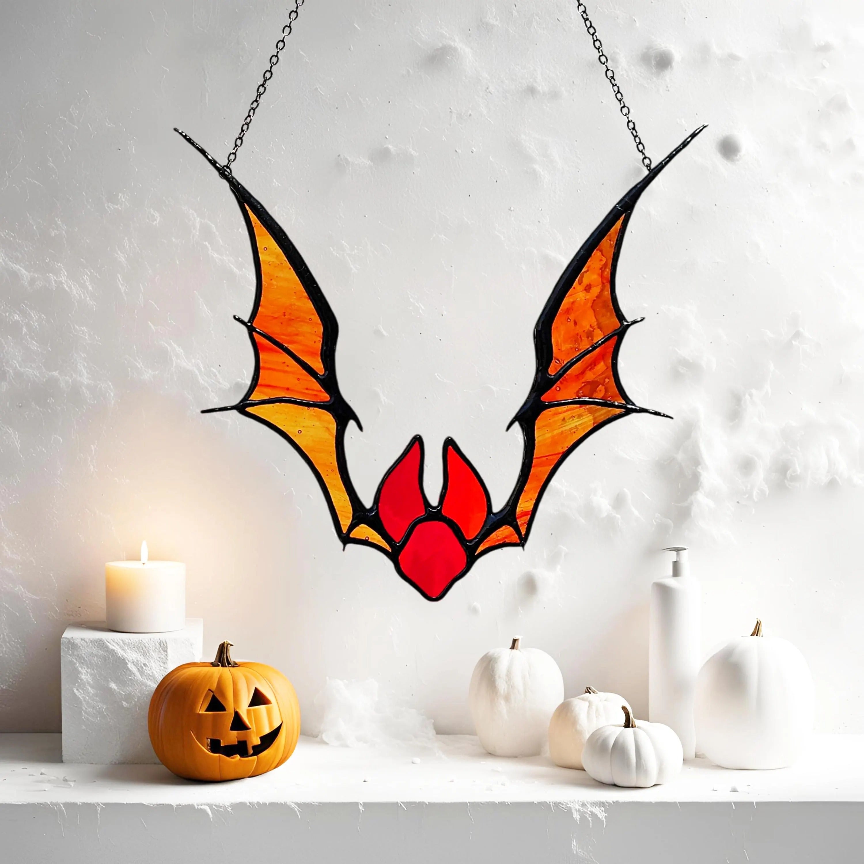 Stained Glass Bat Suncatcher. Gothic Halloween Decor with Wings. Unique Spooky Window Decoration. Perfect Halloween Bat Gift for Friends
