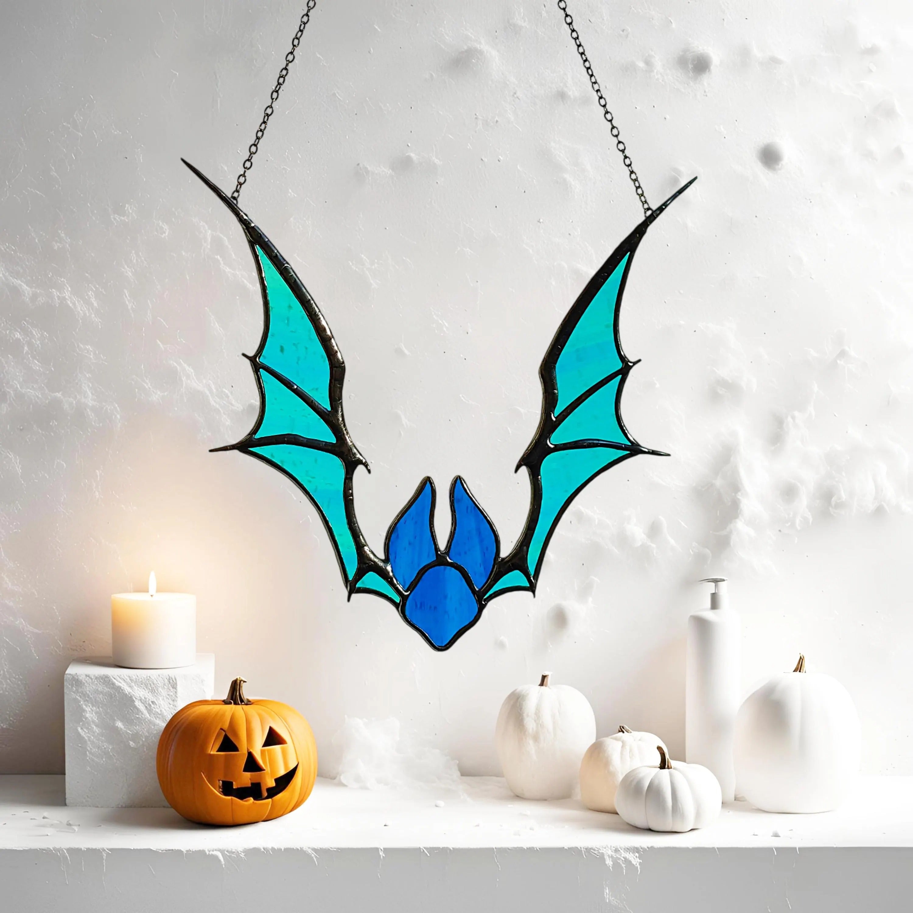 Stained Glass Bat Suncatcher. Gothic Halloween Decor with Wings. Unique Spooky Window Decoration. Perfect Halloween Bat Gift for Friends