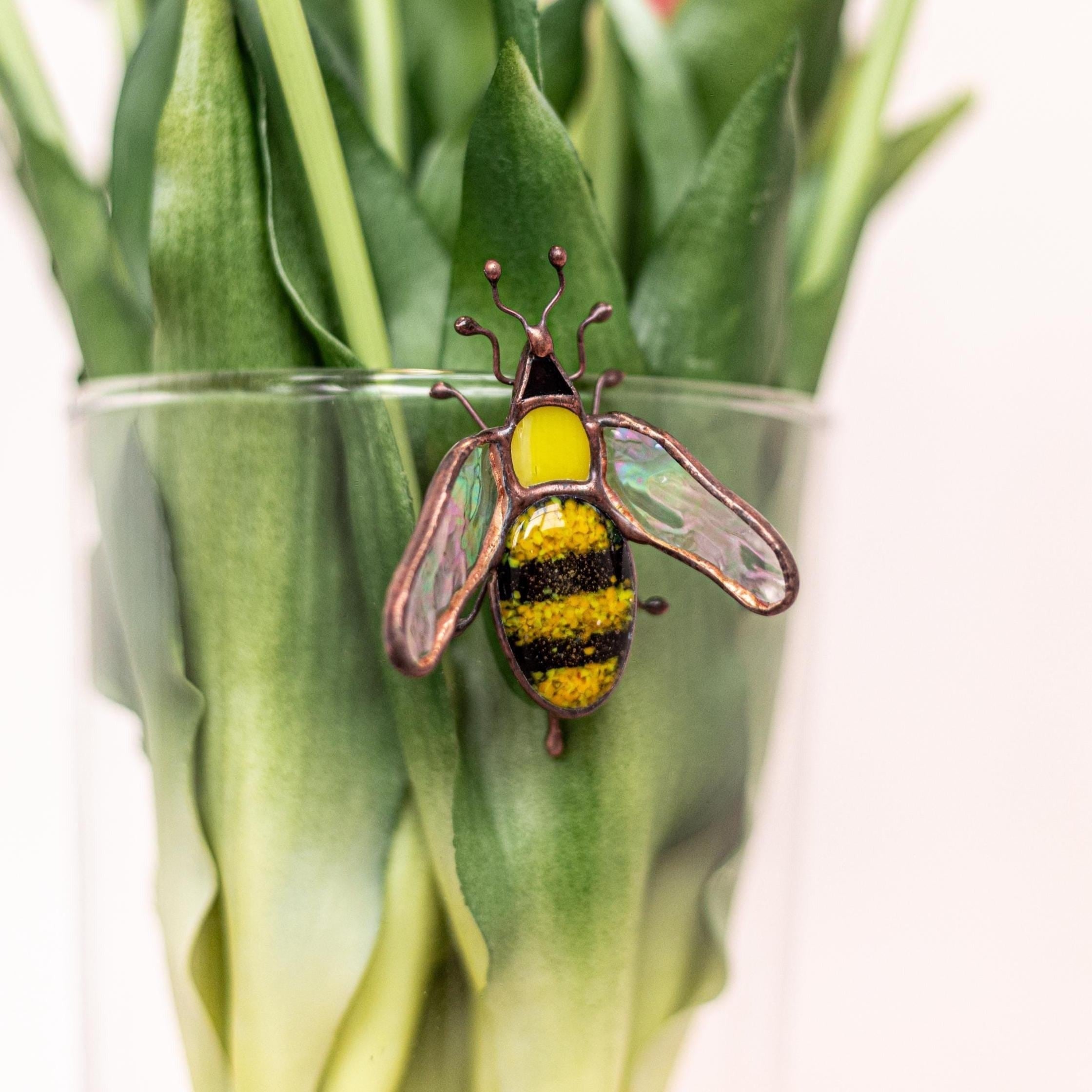 Grasshopper Stained Glass Planter, Unique Housewarming Anniversary Gift for Mom from Daughter, Garden Stake Home Decoration, Bug Planter