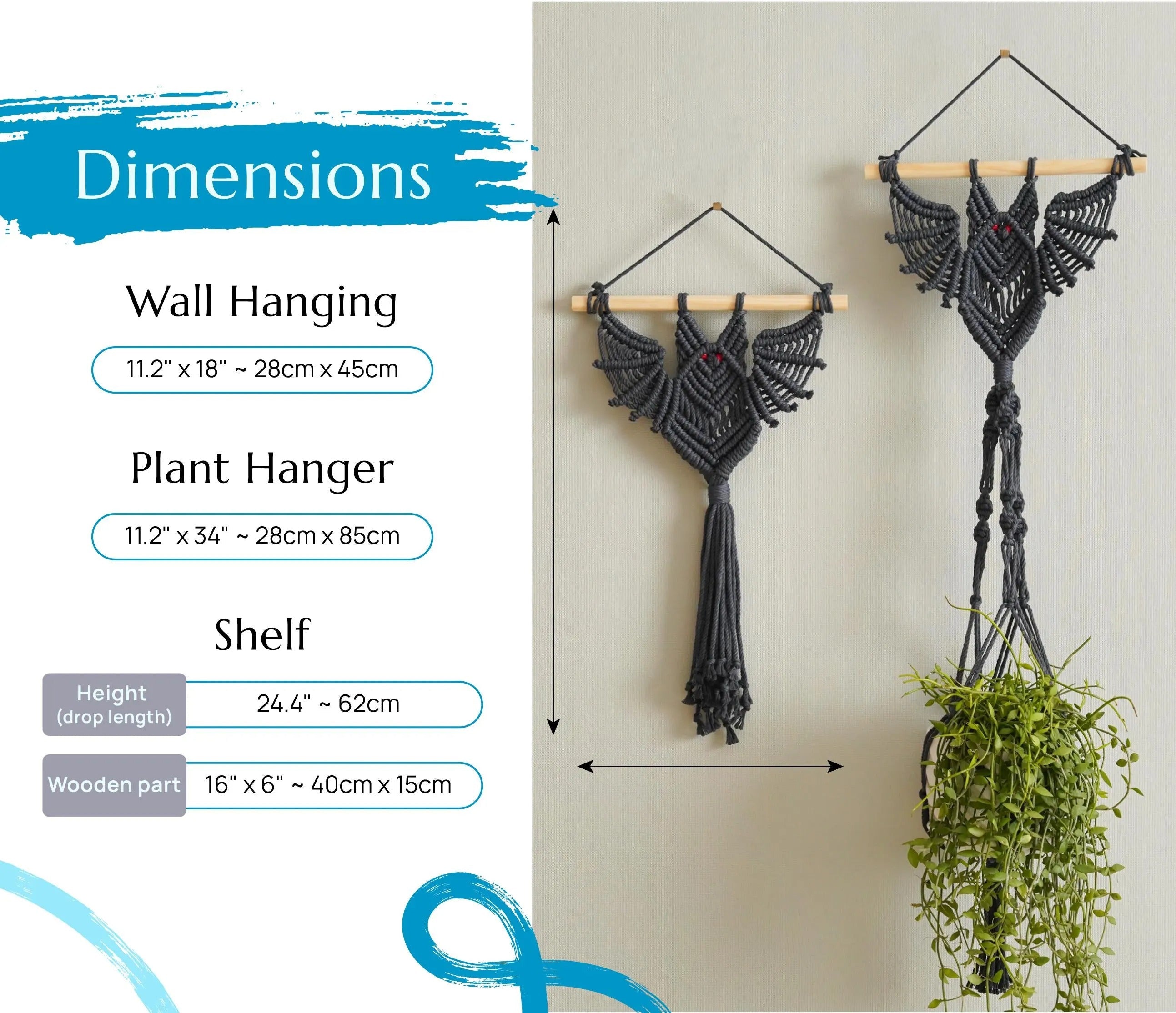 Gothic Bat Decor, Hanging Macrame, Witchy Room Decor, Modern Halloween, Dark Wall Art, Hanging Plant Holder, Bat Decorations W52