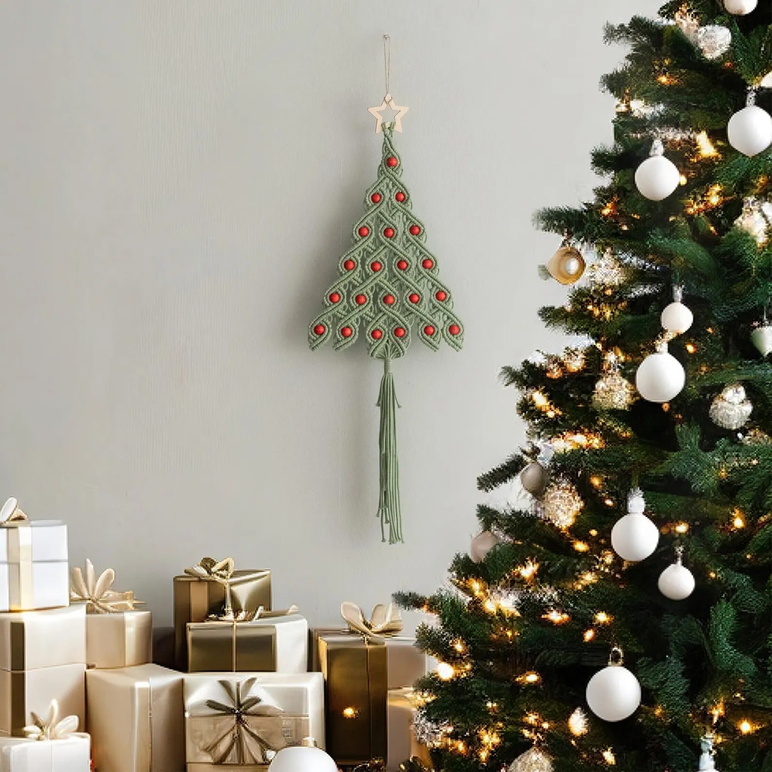 Macrame Xmas Tree, Minimal Seasonal Art, Boho Wall Hanging, Christmas Decoration, Tree Decor, Holiday Gift, Holiday Wall Hanging X52