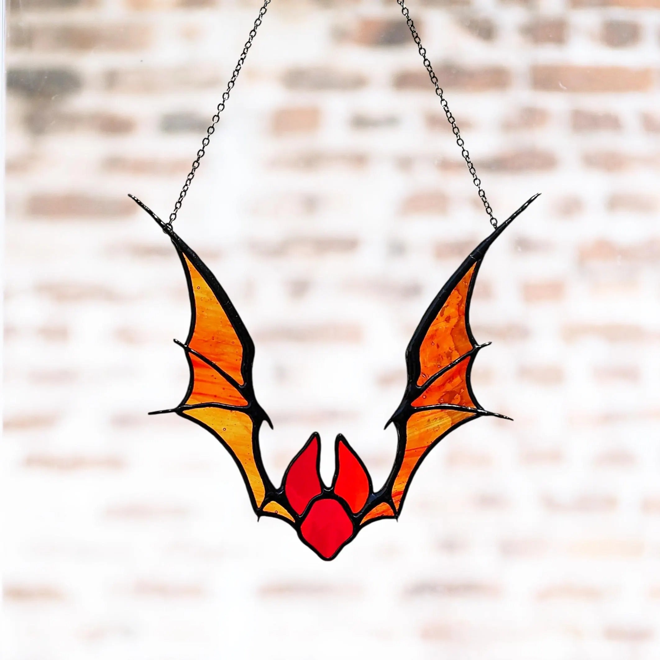 Stained Glass Bat Suncatcher. Gothic Halloween Decor with Wings. Unique Spooky Window Decoration. Perfect Halloween Bat Gift for Friends