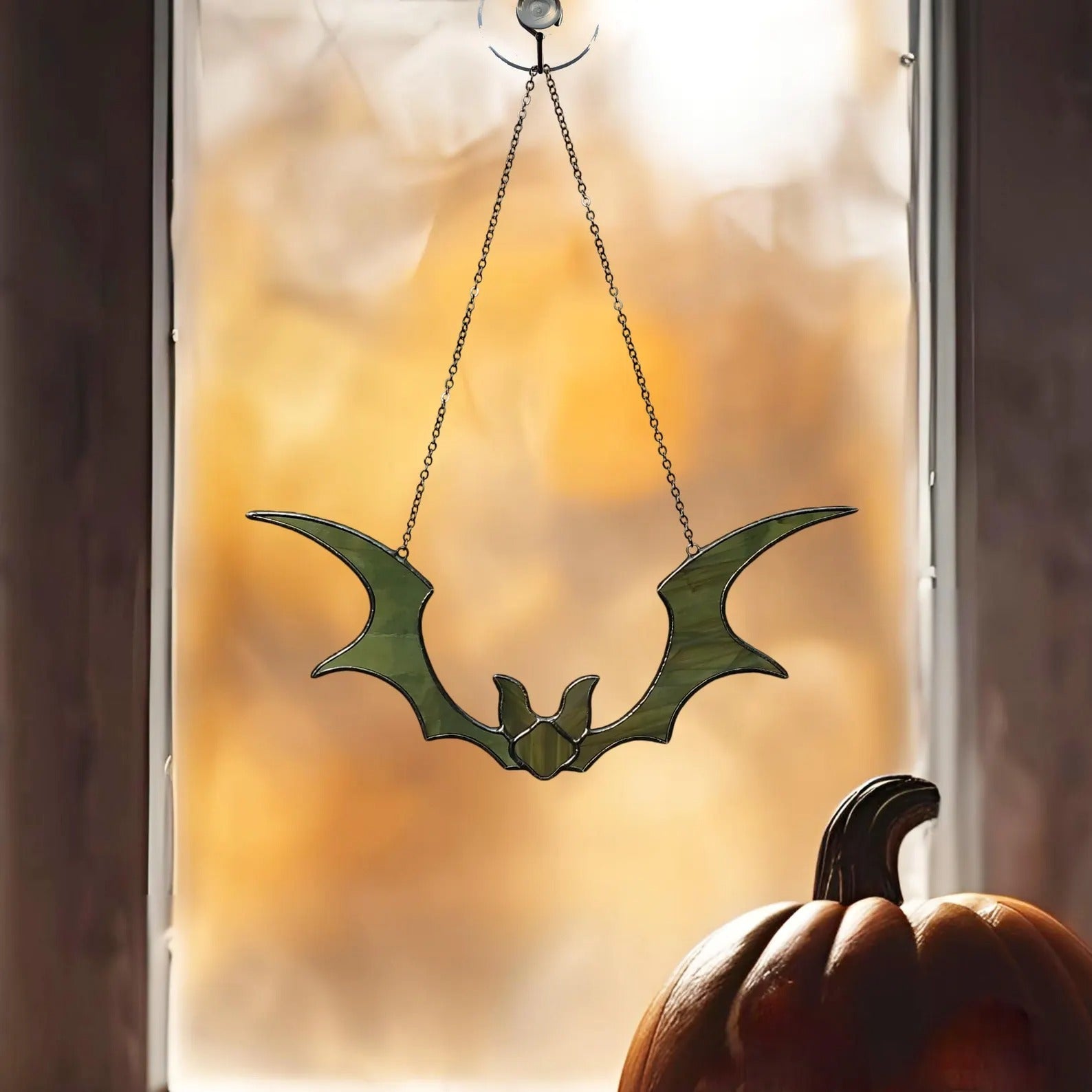 Stained Glass Bat Suncatcher for Halloween Decor. Perfect Gothic Window Ornament for Spooky Season and Unique Halloween Home Accents