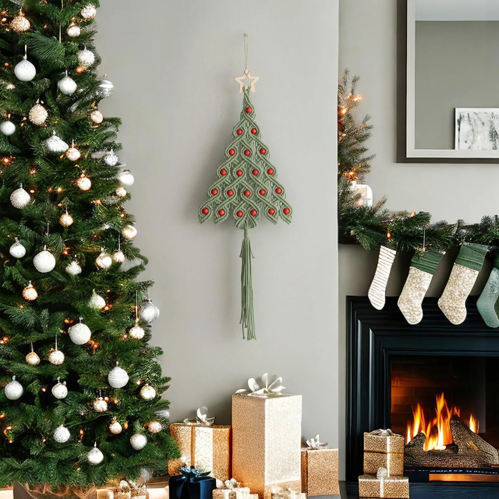 Macrame Xmas Tree, Minimal Seasonal Art, Boho Wall Hanging, Christmas Decoration, Tree Decor, Holiday Gift, Holiday Wall Hanging X52