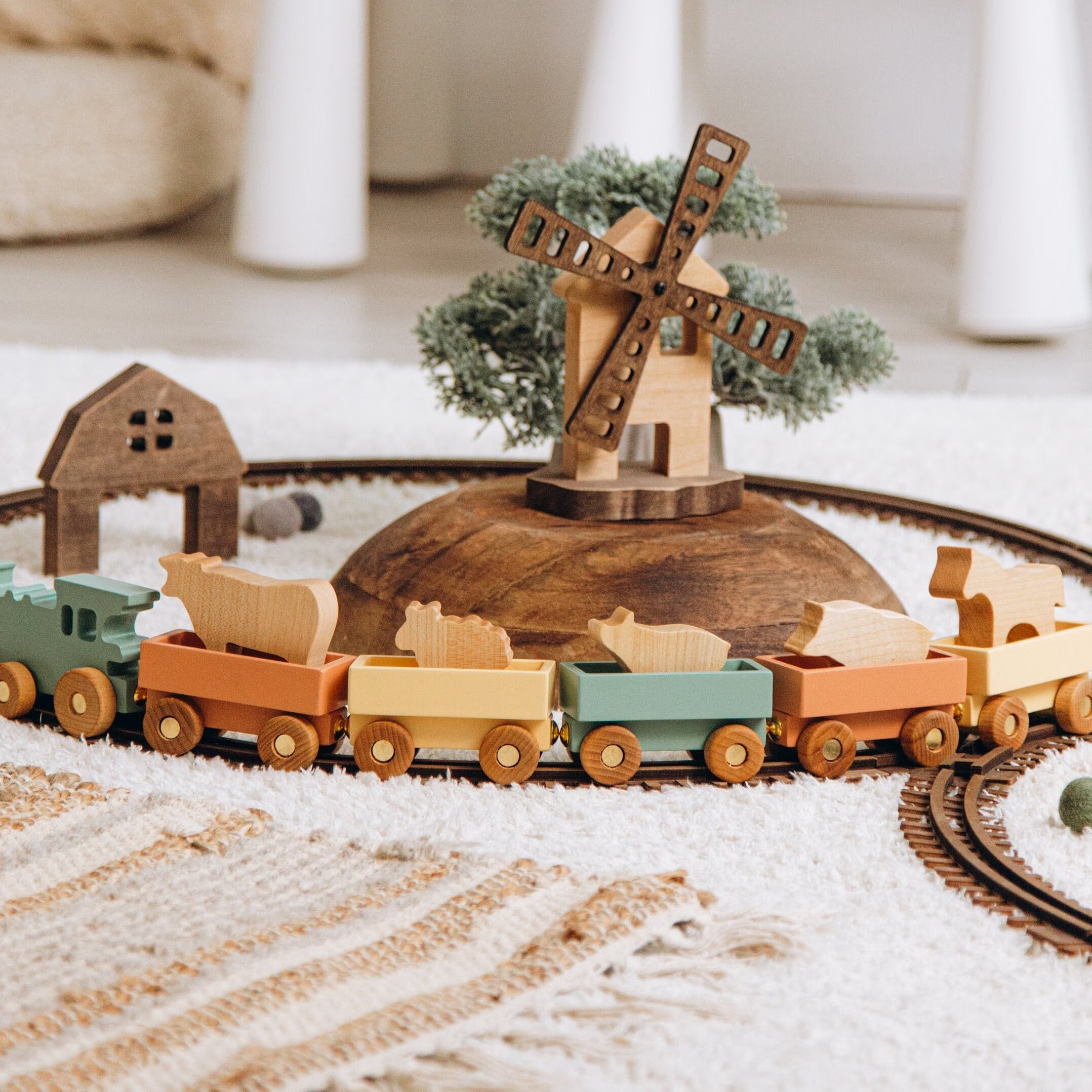 Wooden Farmer Train With Name Additional Set of Animals Custom Train Personalized Baby Boy Gift Sensory Toys Fidget Toys For Toddlers