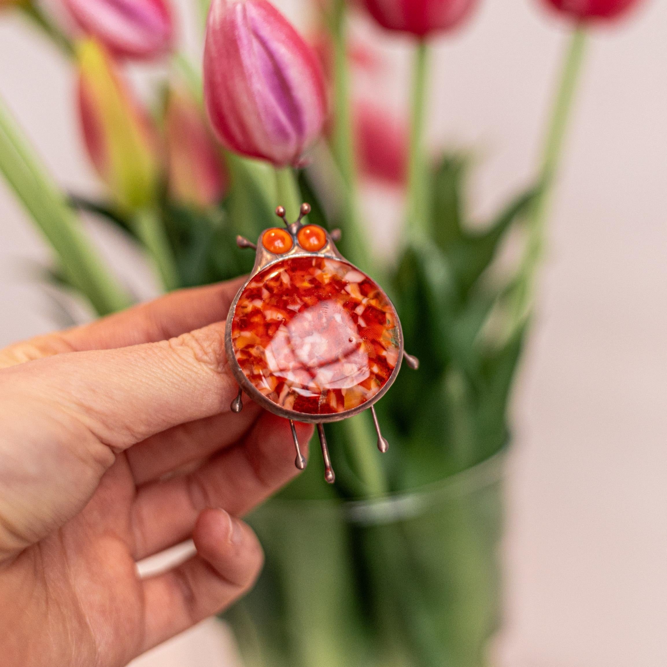 Grasshopper Stained Glass Planter, Unique Housewarming Anniversary Gift for Mom from Daughter, Garden Stake Home Decoration, Bug Planter