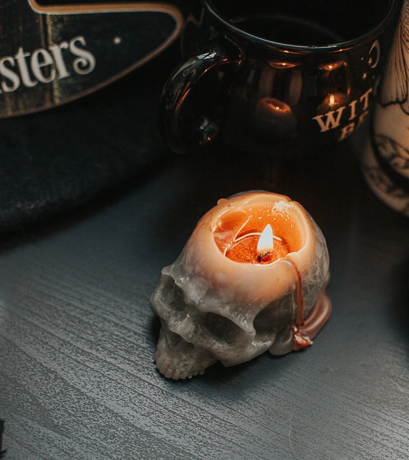 Halloween Candle Skull bleeding red witch