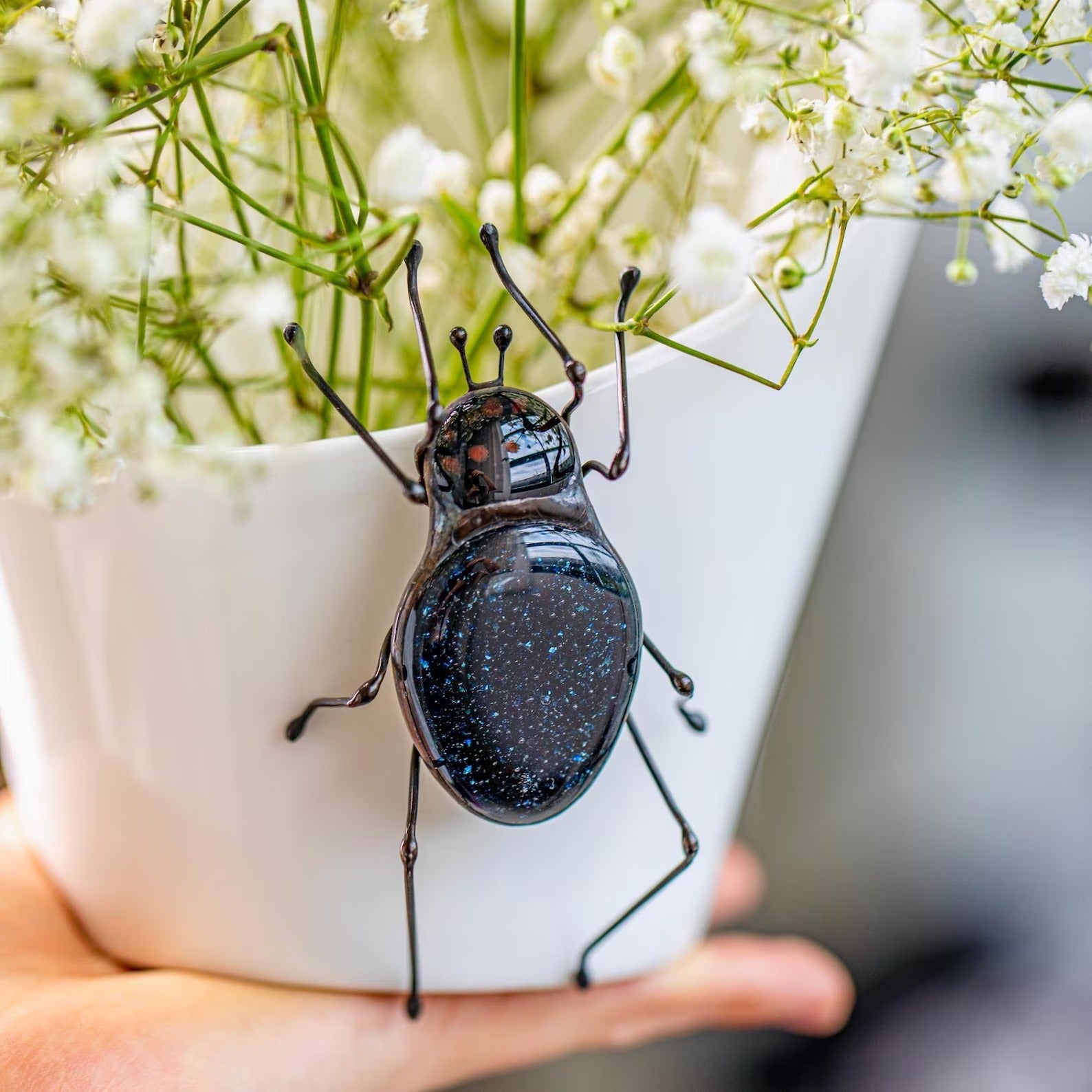 Grasshopper Stained Glass Planter, Unique Housewarming Anniversary Gift for Mom from Daughter, Garden Stake Home Decoration, Bug Planter