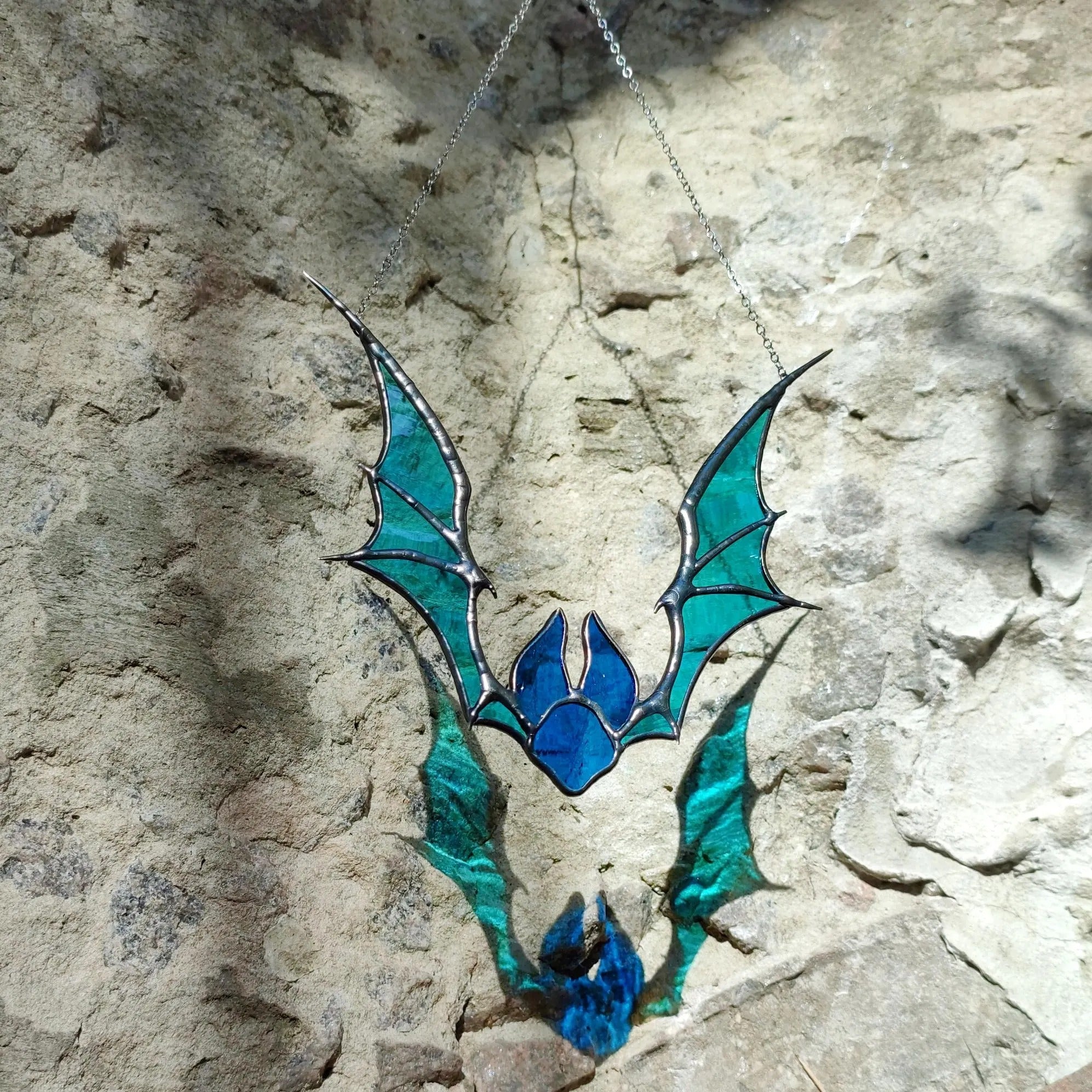 Stained Glass Bat Suncatcher. Gothic Halloween Decor with Wings. Unique Spooky Window Decoration. Perfect Halloween Bat Gift for Friends