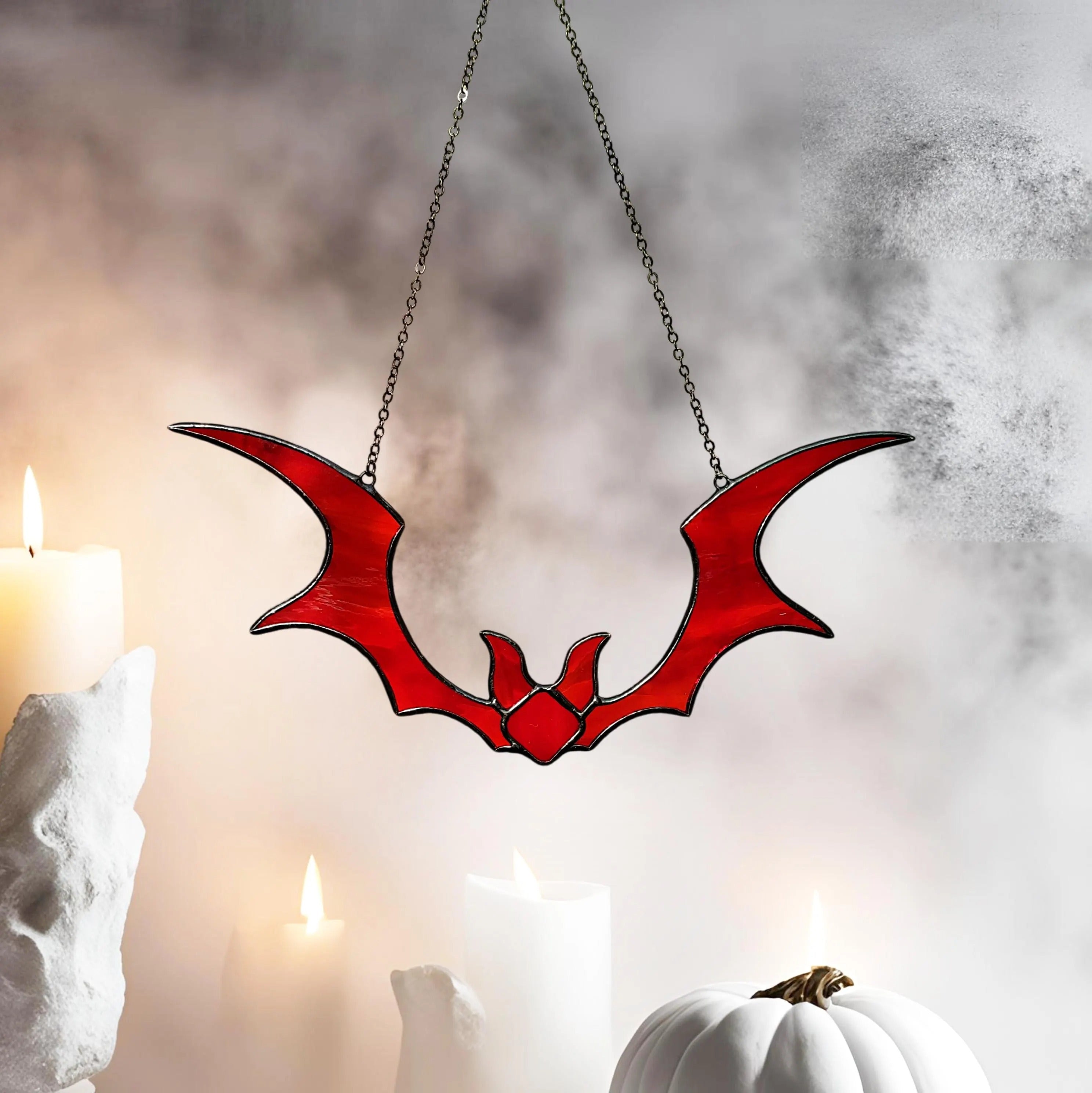 Stained Glass Bat Suncatcher for Halloween Decor. Perfect Gothic Window Ornament for Spooky Season and Unique Halloween Home Accents