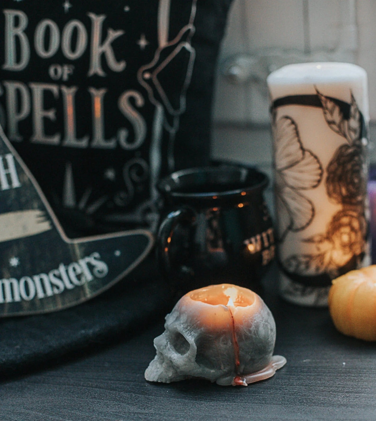 Halloween Candle Skull bleeding red witch