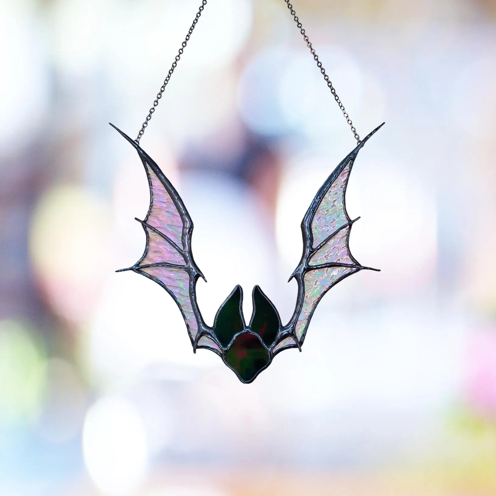 Stained Glass Bat Suncatcher. Gothic Halloween Decor with Wings. Unique Spooky Window Decoration. Perfect Halloween Bat Gift for Friends