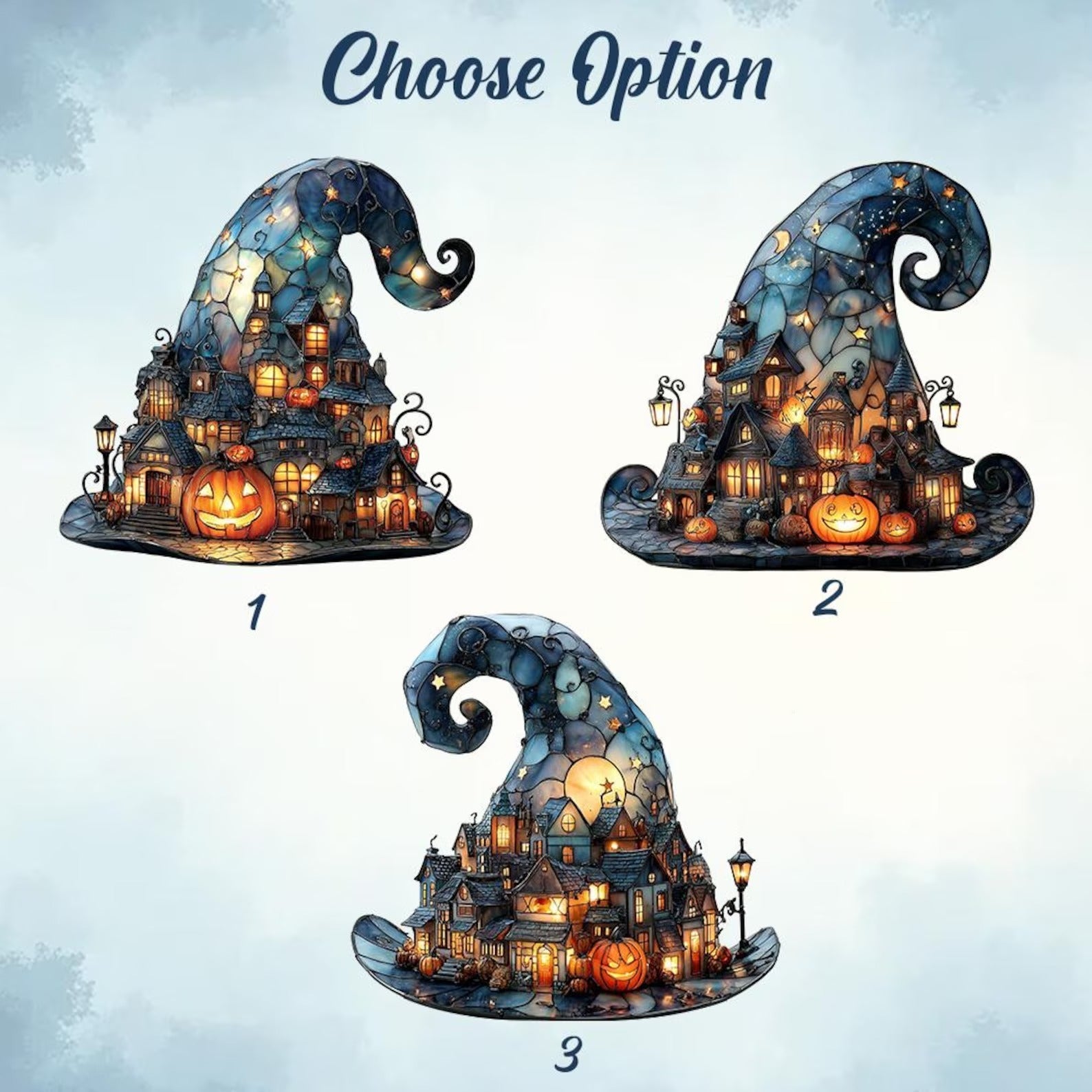 Witch Hat Village Acrylic Suncatcher, Halloween Town Faux Stained Glass Window Hanging, Spooky Home Decor for Halloween