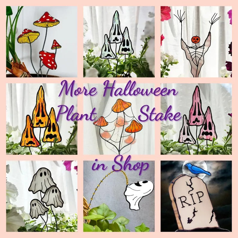 Halloween Decor Stained Glass Ghost Mushrooms. Cute Ghost Plant Stakes for Spooky Season. Halloween Gift. Unique Garden Art. Happy Halloween