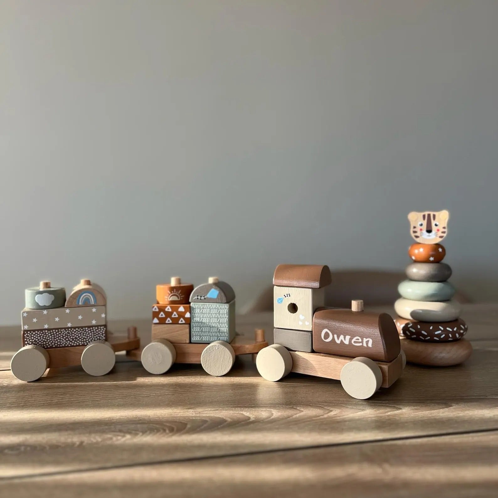 Personalized Wooden Train: Montessori Baby Keepsake, Nursery Decor