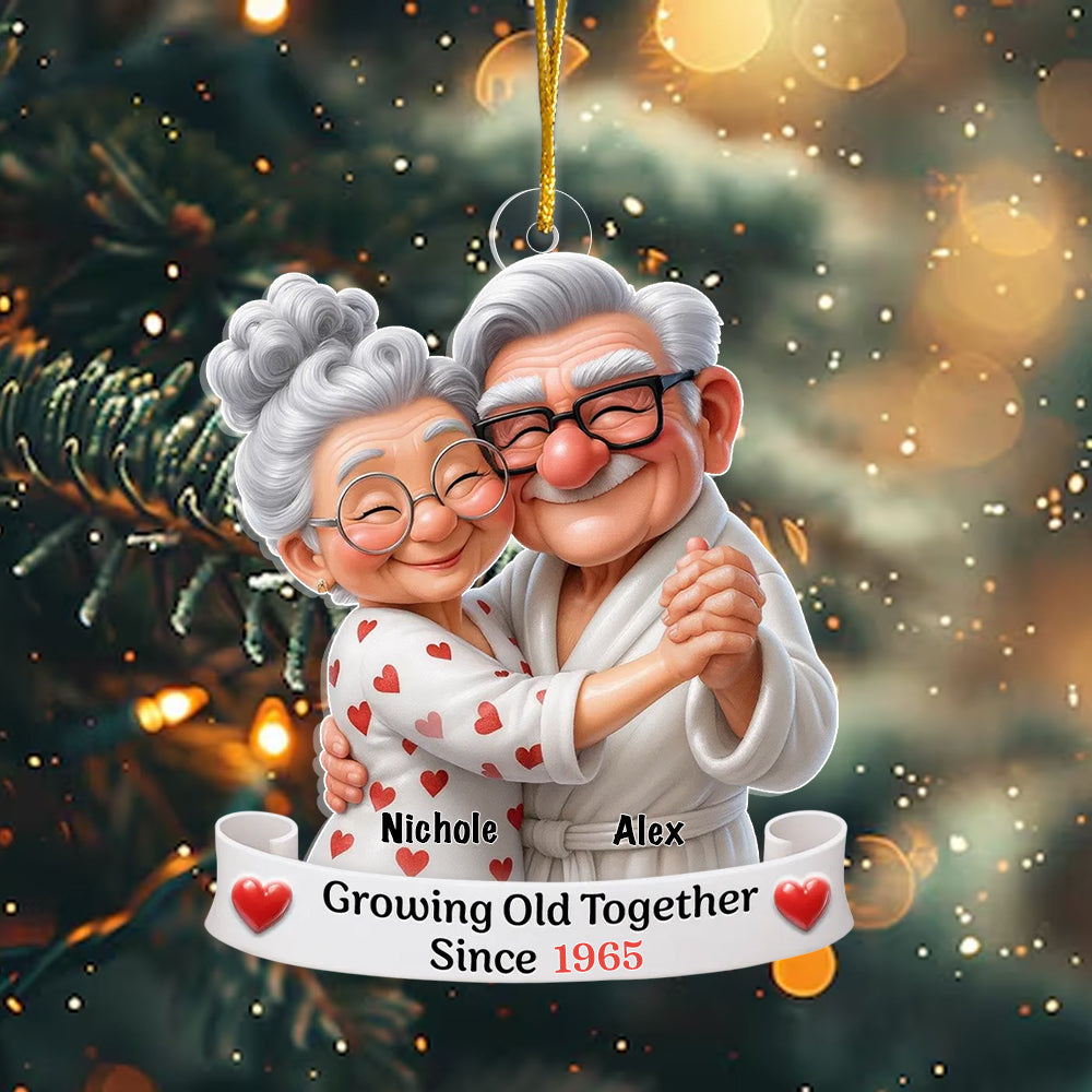 Personalized Old Couple Dancing Acrylic Ornament, Growing Old Together, Christmas Gift For Couple, For Her, For Him, For Grandparents